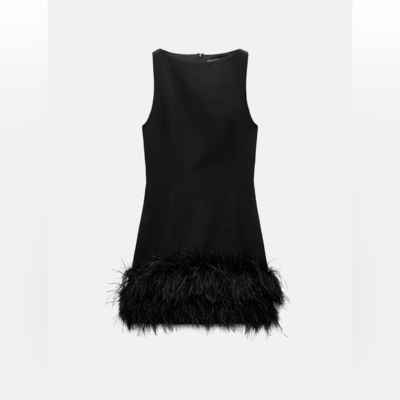 Zara Dresses & Skirts - Zara - Stretchy Feather Dress - Black Mini Dress with Feathered Hem - LimitedEd